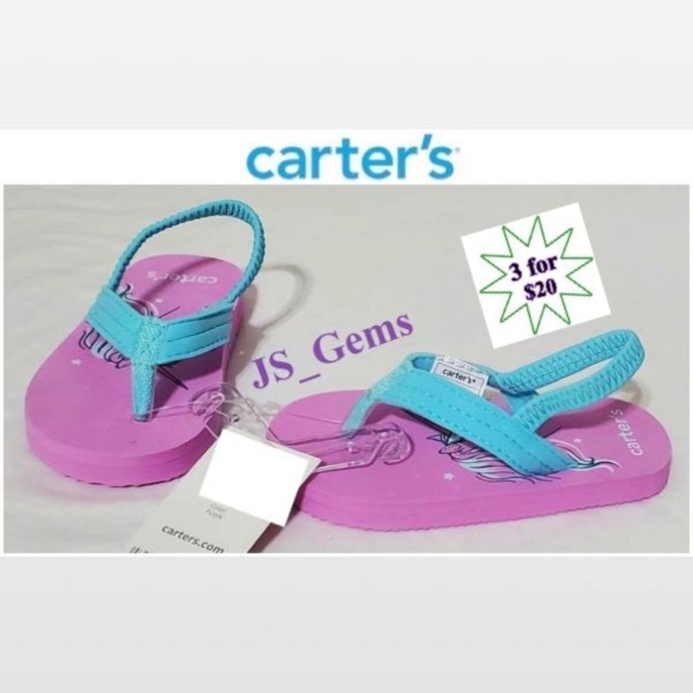 New Carters Kid Flip Flops Purple Unicorn Casual Sandal Shoes Girl Size 5 6